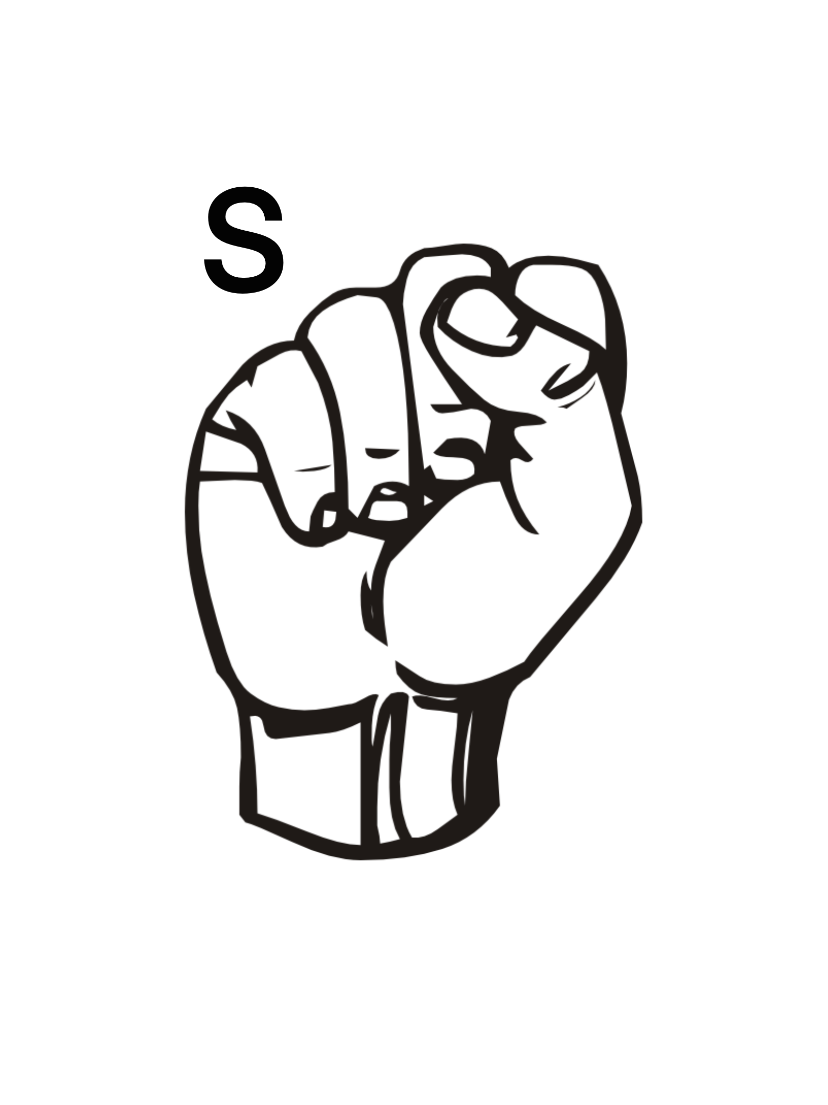 Dibujo de una mano haciendo la letra S en señas.